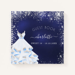 Guest book Sweet 16 navy blue glitter dress 
