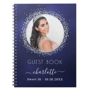 Guest book Sweet 16 navy blue silver photo