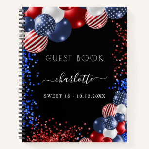 Guest book Sweet 16 patriotic red white blue 