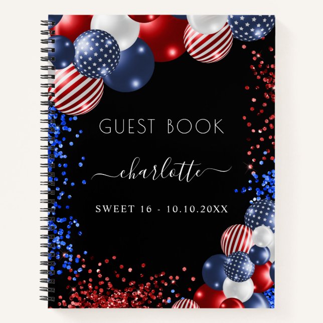 Guest book Sweet 16 patriotic red white blue  (Front)