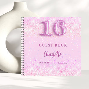 Guest book Sweet 16 pink confetti name