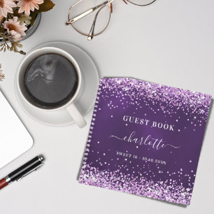 Guest book Sweet 16 purple glitter name