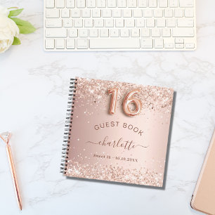 Guest book Sweet 16 rose gold glitter blush