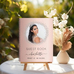 Guest book Sweet 16 rose gold silver photo<br><div class="desc">A guest book for a feminine and glamourous Sweet 16,  16th birthday party.  A stylish rose gold,  blush background with faux silver glitter sparkles round the photo.  Add your name,  age,  date and a photo.</div>