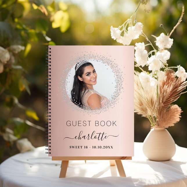 Guest book Sweet 16 rose gold silver photo (Creator Uploaded)