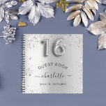 Guest book Sweet 16 silver glitter name glam<br><div class="desc">A guestbook for a feminine and glamourous birthday party.  A stylish faux silver looking background with faux glitter,  sparkles. Add your name,  and text.  Age number is written with a balloon style font.</div>