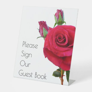 Guest Book Table Sign Red Roses Wedding
