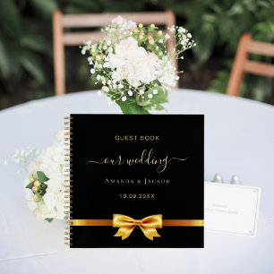 Guest book wedding black gold bow