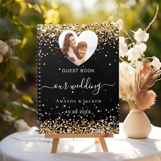 Guest book wedding black gold photo heart budget (Creator Uploaded)