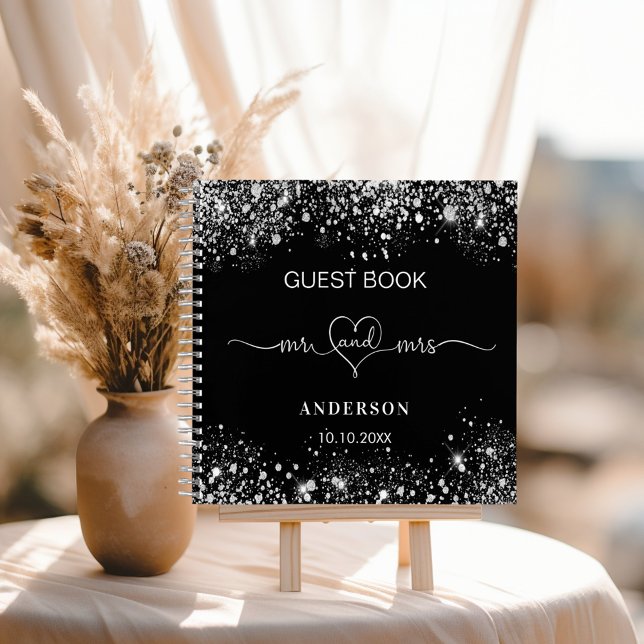 Guest book wedding black silver glitter mr mrs (Creator Uploaded)