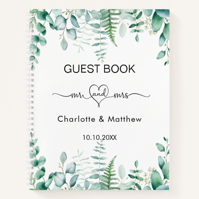 Guest book wedding eucalyptus greenery mr mrs (Front)