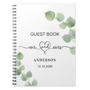 Guest book wedding eucalyptus mr mrs heart
