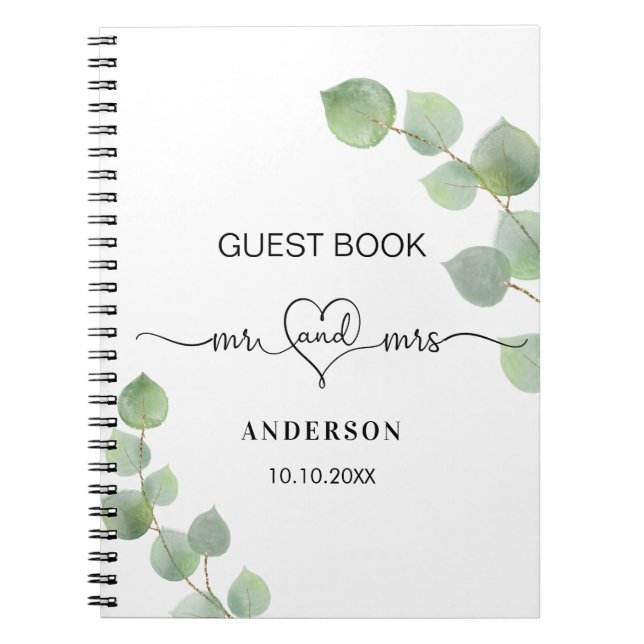 Guest book wedding eucalyptus mr mrs heart (Front)
