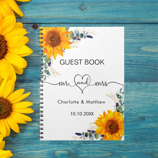 Guest book wedding eucalyptus sunflowers mr mrs (Creator Uploaded)