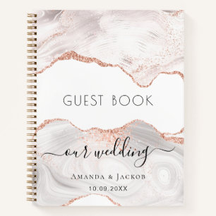 Guest book wedding rose gold marble agate