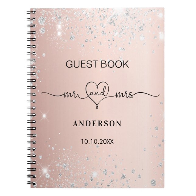 Guest book wedding rose gold silver glitter heart (Front)