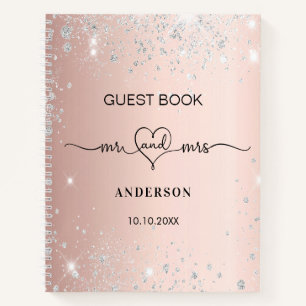Guest book wedding rose gold silver glitter heart