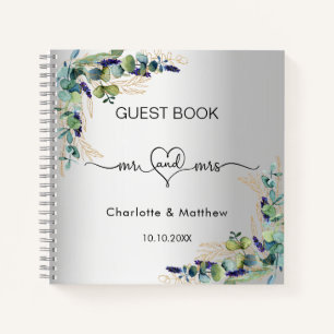 Guest book wedding silver eucalyptus mr mrs