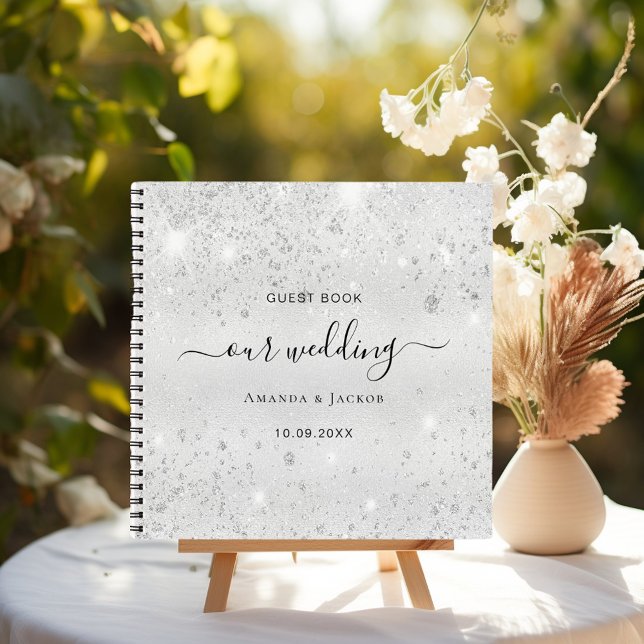 Guest book wedding silver glitter dust monogram (Creator Uploaded)