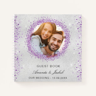Guest book wedding silver purple glitter photo