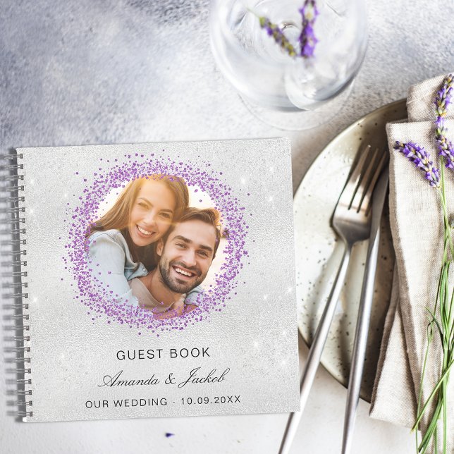 Guest book wedding silver purple glitter photo (Creator Uploaded)