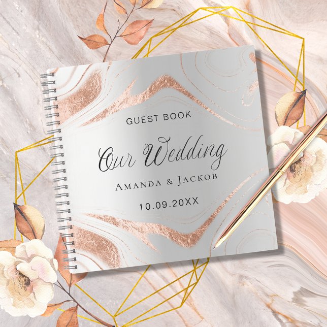 Guest book wedding silver rose gold marble (Creator Uploaded)