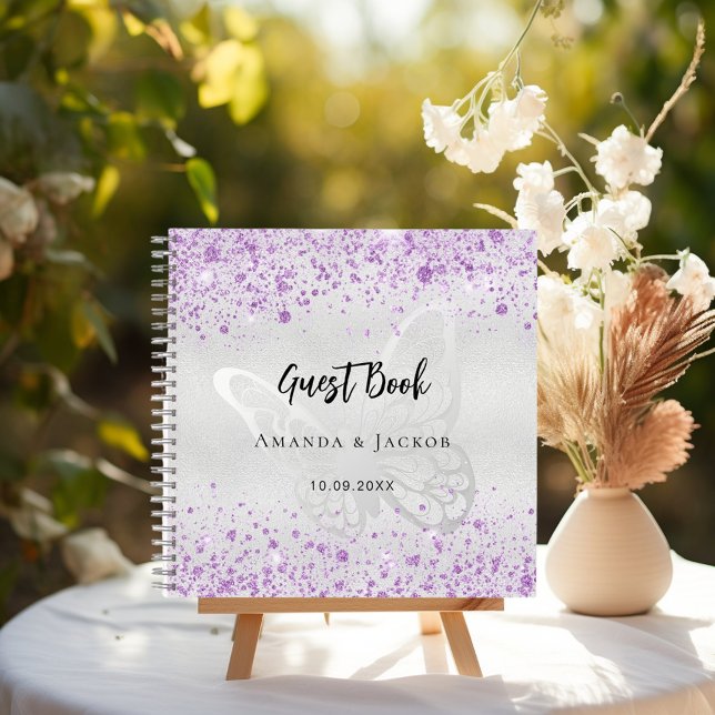 Guest book wedding silver violet butterfly (Creator Uploaded)
