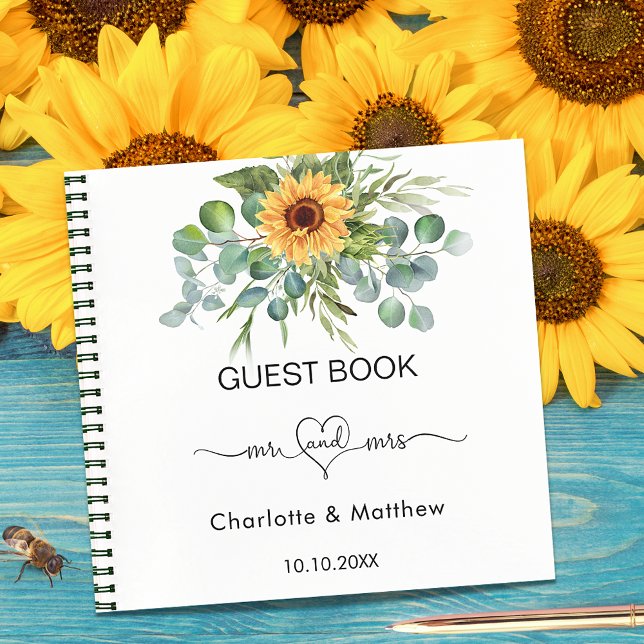 Guest book wedding sunflowers eucalyptus mr mrs (Creator Uploaded)
