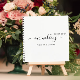 Guest book wedding white black names modern