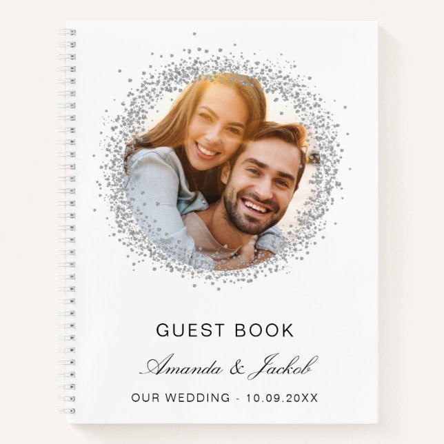 Guest book wedding white silver photo (Front)