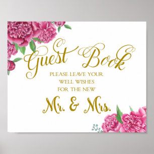 Guest book well wishes wedding sign peony rose