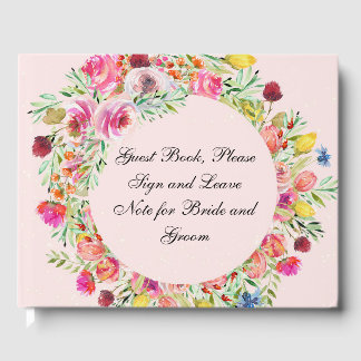 Guest Book with Pink Floral Wreath