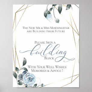 Guest Building Block Dusty Blue Floral Sign