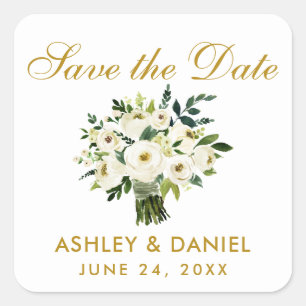 Guest Calendar   Save The Date Green White Floral Square Sticker