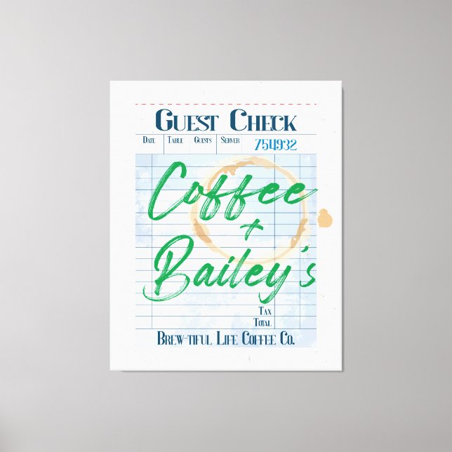 Guest Check Art Coffee Shop Drink Order Receipt Canvas Print (Front)