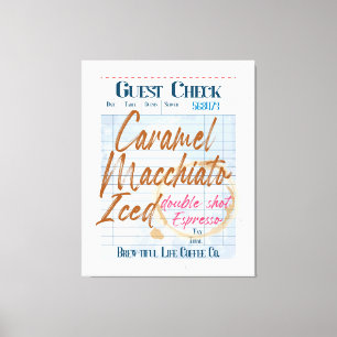 Guest Check Iced Coffee Receipt Caramel Macchiato  Canvas Print