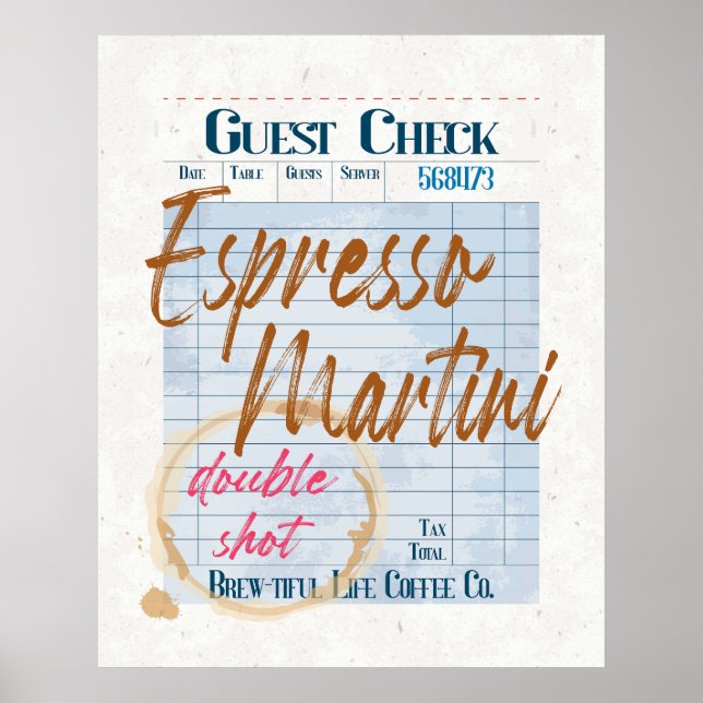 Guest Check Receipt Espresso Martini Double Shot  Poster (Front)