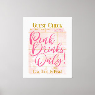Guest Check Receipt Pink Drinks Preppy Feminine Canvas Print
