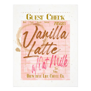 Guest Check Receipt Vanilla Latte Coffee Oat Milk Photo Print