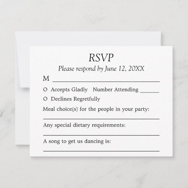 Guest Choices Elegant Minimalist Wedding RSVP Card (Front)
