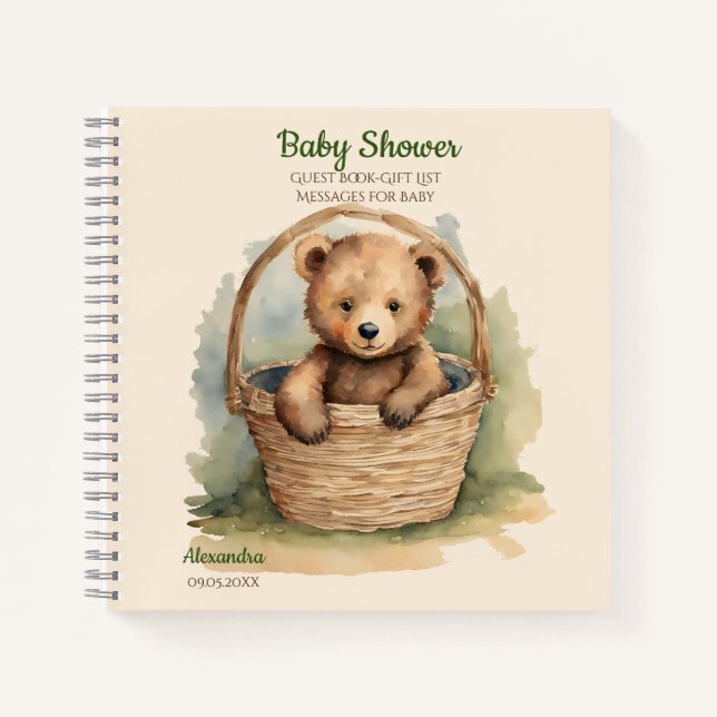 Guest Gift List Baby Bear Baby Shower Notebook (Front)
