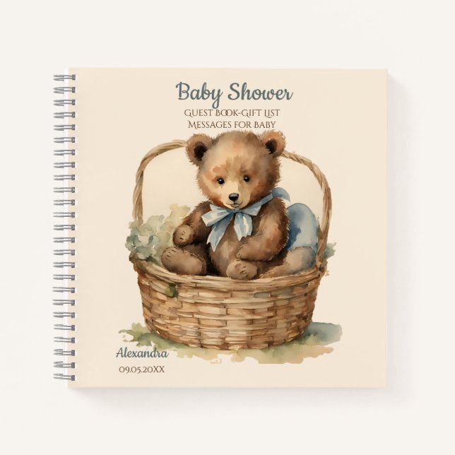Guest Gift List Baby Bear Boy Baby Shower Notebook (Front)