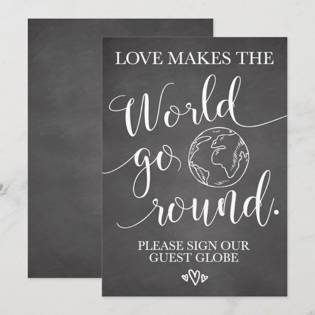 Guest Globe Wedding Table Sign Invitation (Front/Back)
