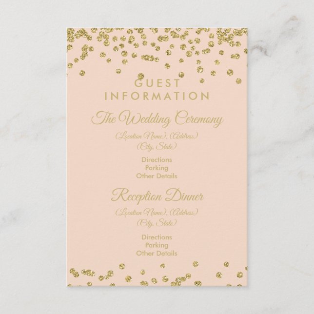 Guest Information Gold Glitter Confetti Blush Rose Enclosure Card (Front)