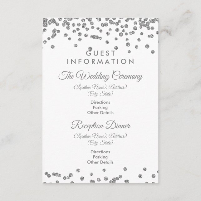 Guest Information Silver Glitter Confetti White Enclosure Card (Front)