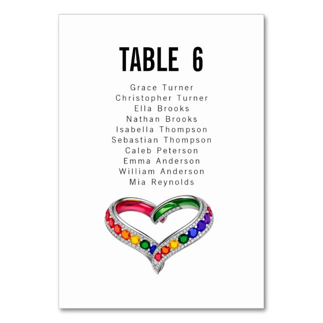Guest list both sides Intertwined in Pride  Table Number (Back)