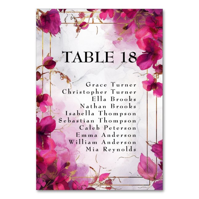 💍Guest list on both sides Fuchsia Enchantment  Table Number (Front)