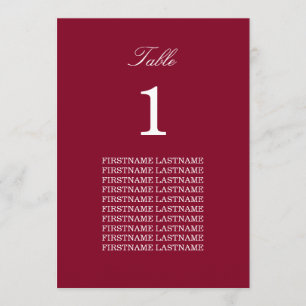 Guest Names Burgundy Red Table Card