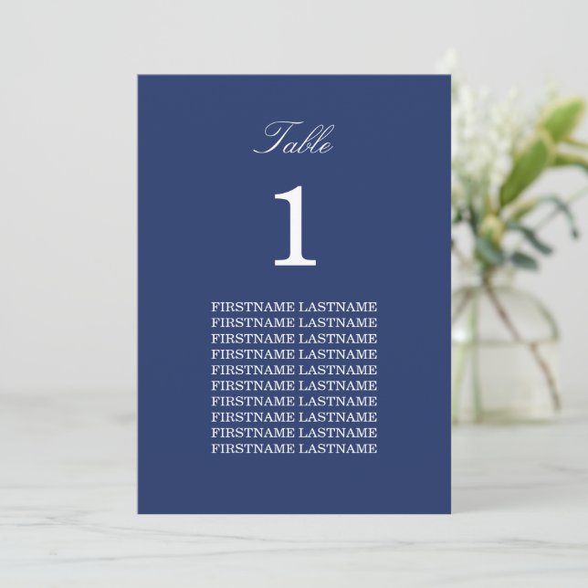 Guest Names Navy Blue Table Card (Standing Front)