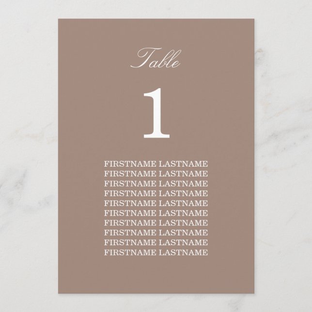 Guest Names Taupe Table Card (Front)